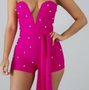 Hot Pink Pearl-Embellished Romper